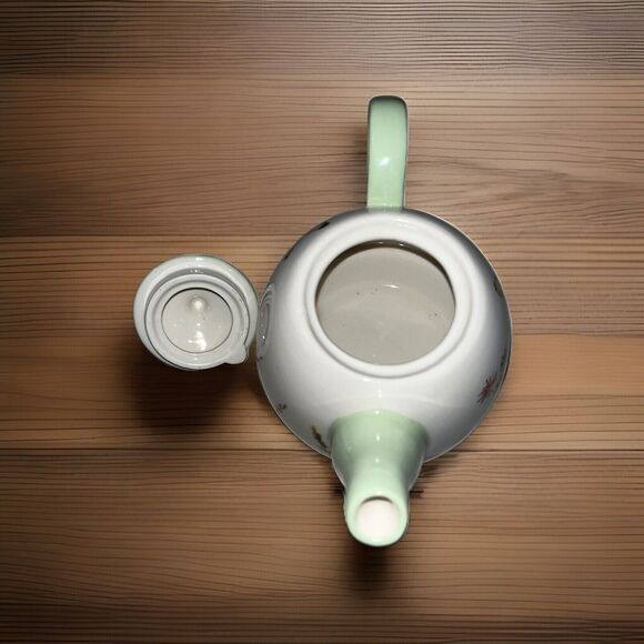 Floral Miniture Teapot Hand Painted Cream And Light Green Butterly Flowers 4.5" - Picture 6 of 9